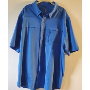 GH Bass Men's UPF 50 Shirt Blue Double Zip Pocket Stretch Short Sleeve Size XL